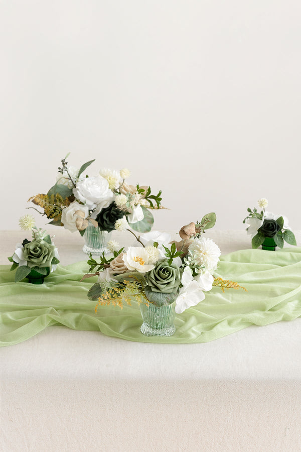 Floral Centerpiece Set - Emerald  Tawny Beige