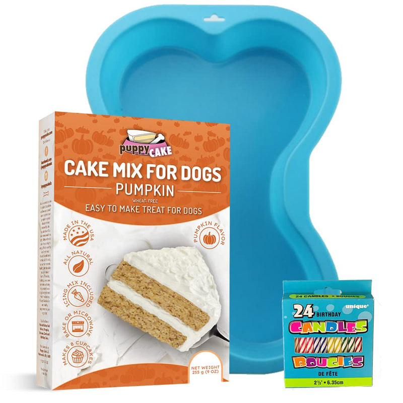 CharactersPuppy Cake Mix Birthday Kit with Bone Pan Candles and Peanut Butter Blue Flavor - Made in USA