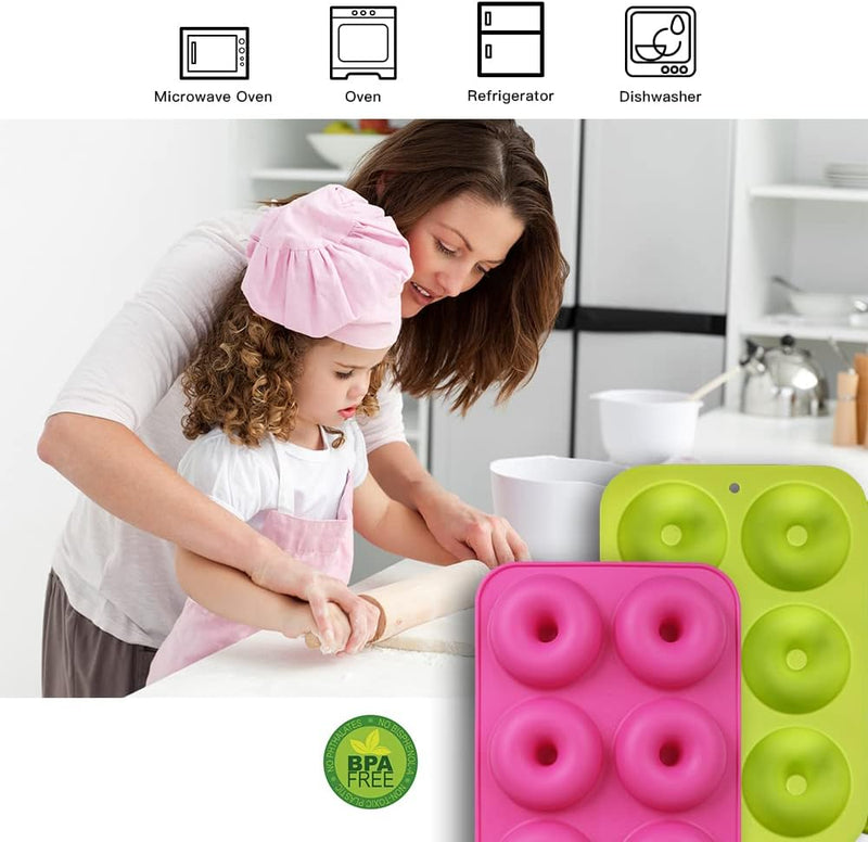 homEdge Silicone Donut Molds - 2-Pack Non-Stick Pans for Baking - GreenPink