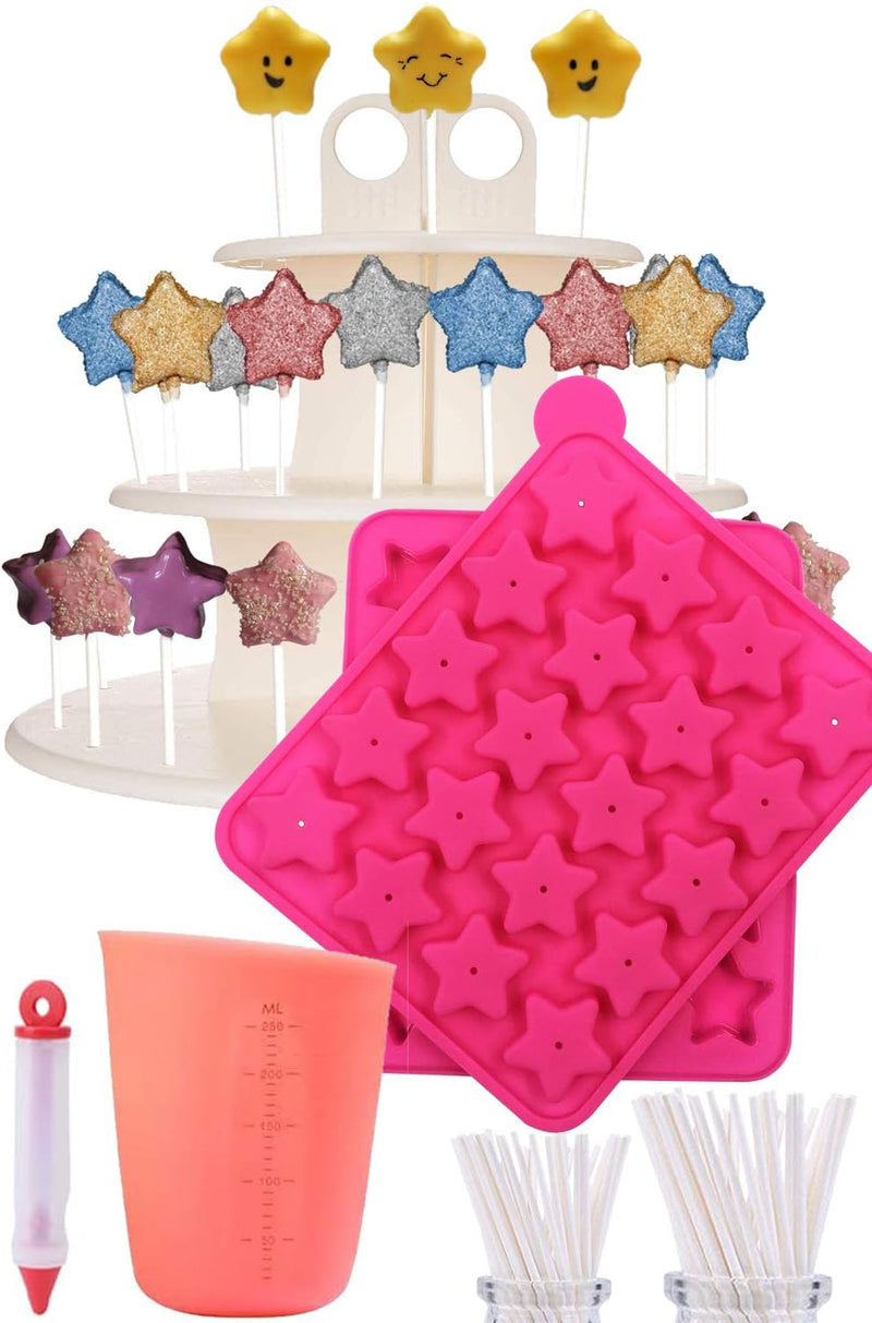 Complete Cake Pop Maker Kit - Nonstick Silicone Includes Stand Molds Sticks Melting Pot Decorating Pen Twist Ties