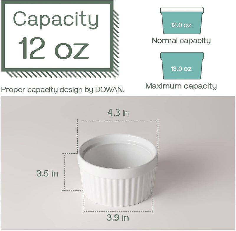 DOWAN Porcelain Ramekin Set - 4oz Baking 6 White