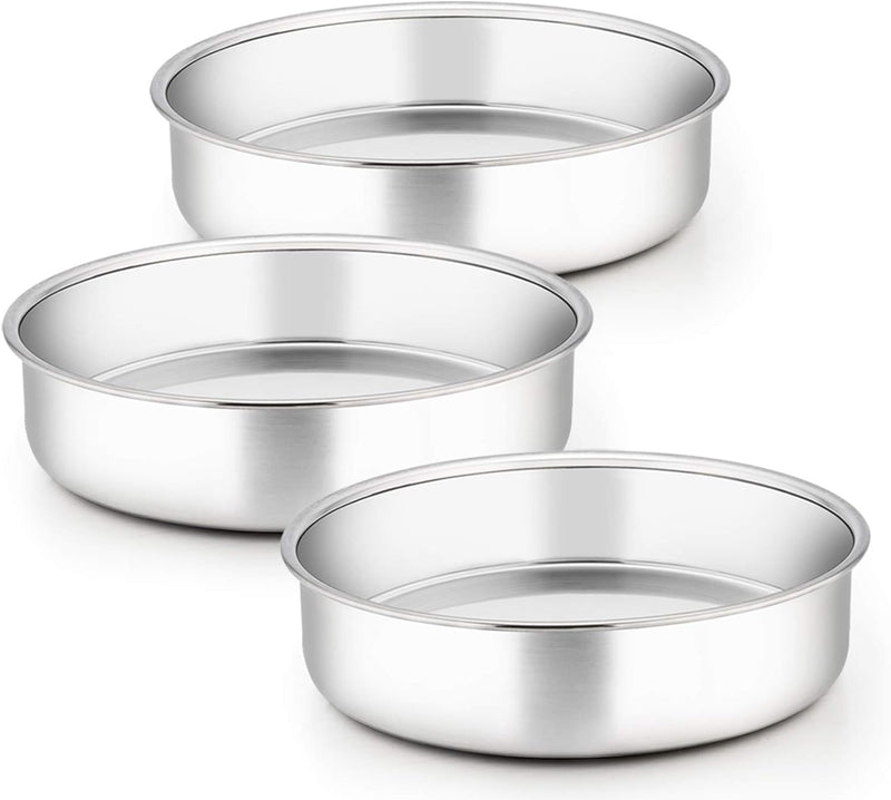 TeamFar 4 Inch Mini Cake Pans - Set of 3 Stainless Steel Round Baking Pans