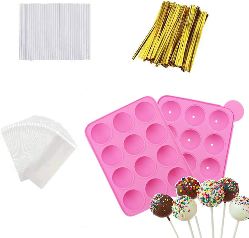 AKINGSHOP Silicone Cake Pop Mold Set with 60Pcs Sticks Bags and Twist Ties - Great for Lollipops Hard Candy Cake Pops and Chocolates