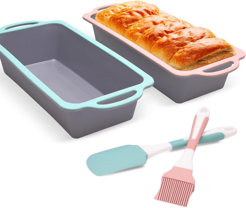 10-Piece Silicone Bakeware Set - Blue Gray with Spatulas Brush Mitts and Whisk