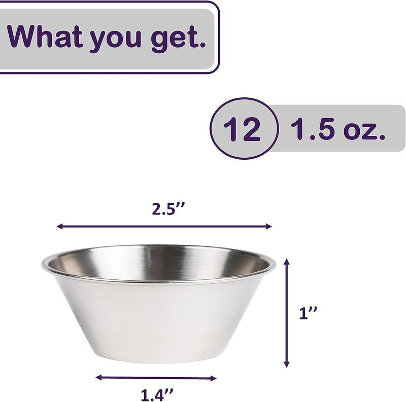 Stainless Steel Ramekin Sauce Cups - Commercial Grade 12 count 15 oz