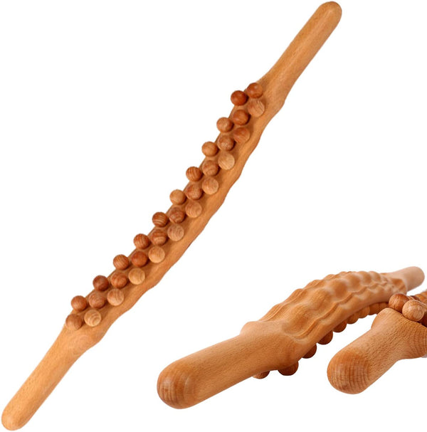 Wood Therapy Massage Roller Stick Tools, for Lymphatic Drainage, Anti Cellulite, Body Sculpting,Ease Neck Back Waist and Leg Pain Handheld Massage Stick (31Beads) (Wood Color)