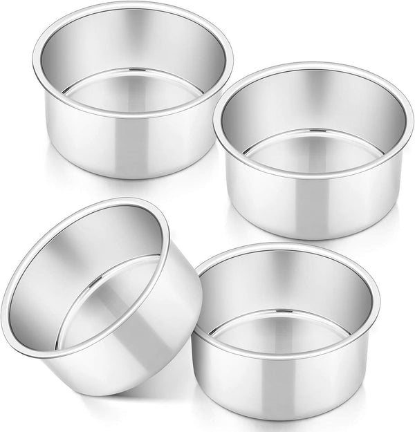 PP Chef 4 Stainless Steel Baking Pan Set for Mini Cakes Pizzas and Quiches - Non-Toxic Leakproof and Easy to Clean