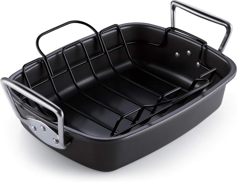 Cook N Home Nonstick Roasting Pan with Rack - Black 17x13