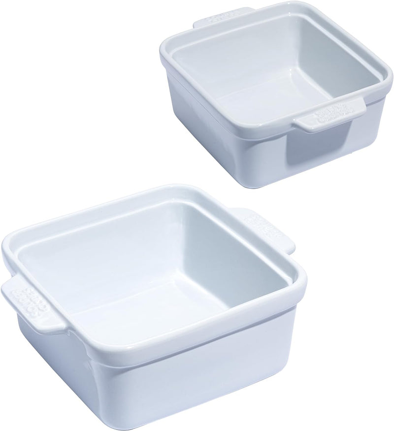 Souper Cubes Stoneware - 5 Square Baking Dish - Ceramic Bakeware Set - Kitchen Essentials - White Set of 2