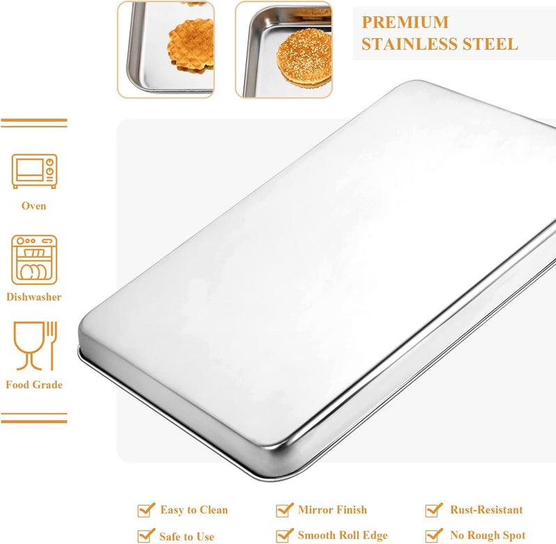 Stainless Steel Baking Sheet Set - 2 Pack Non-Toxic  Heavy Duty Mirror Finish 12x10x1 Dishwasher Safe