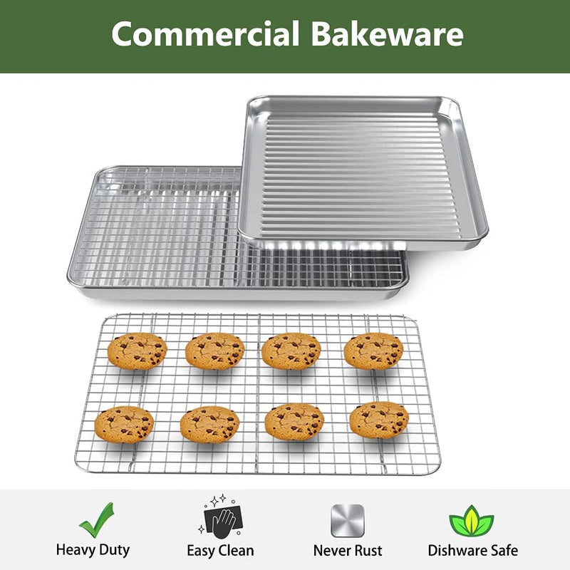 ROTTAY Baking Sheet with Rack Set - Stainless Steel Nonstick Heavy Duty - 16x12x1