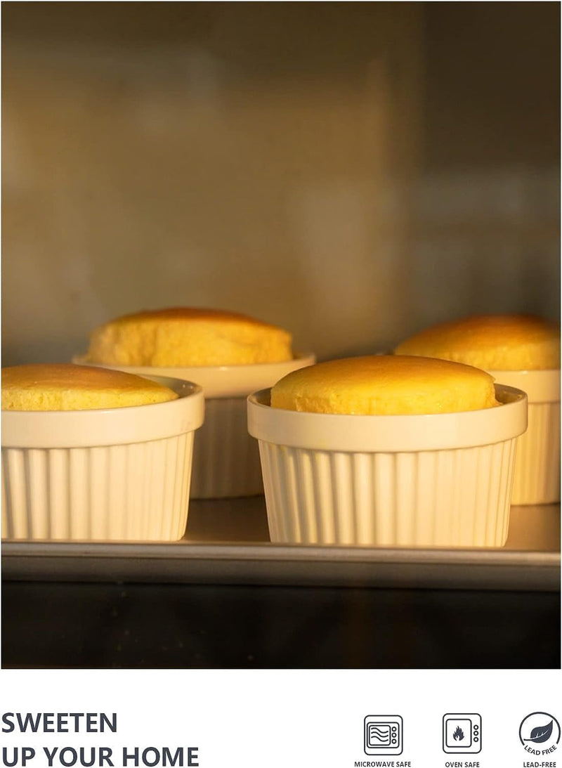 Sweese 8 oz Porcelain Ramekins Set of 6 - Creme Brulee Souffle Custard Cups for Baking Oven Safe - White