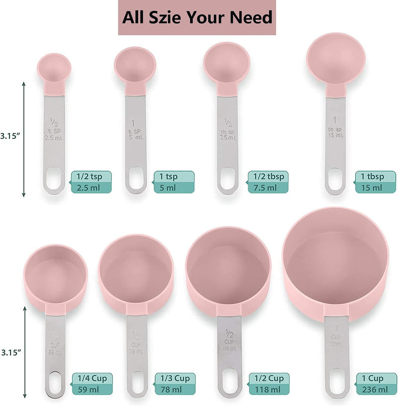 8-Piece Nesting Measuring Cups  Spoons Set with Stainless Steel Handle - Light Pink