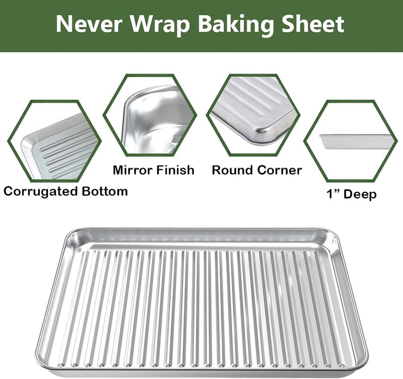 ROTTAY Baking Sheet with Rack Set - Stainless Steel Nonstick Heavy Duty - 16x12x1