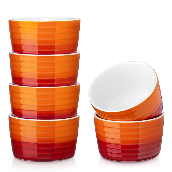 Porcelain Ramekins - Set of 6 10 oz - Oven Safe - Orange