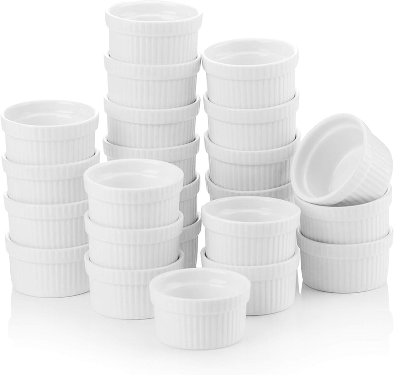 MALACASA 2 oz Creme Brulee Ramekins - Set of 12 Ceramic White Dipping Bowls Dishwasher Safe