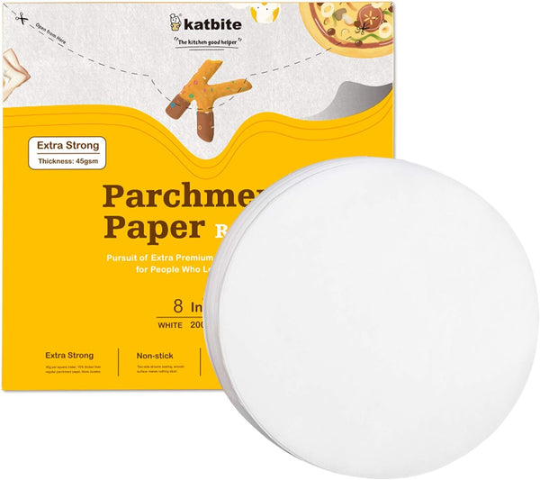 Katbite Parchment Rounds - 200 Pack - 8 inch - Perfect for Baking Cakes and Air Fryer Liners