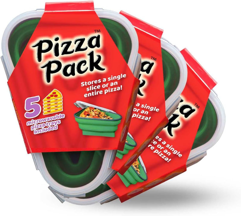 The Perfect Pizza Pack - Reusable Pizza Storage Container with 5 Microwavable Trays - BPA-Free Organizer for Space-Saving Red