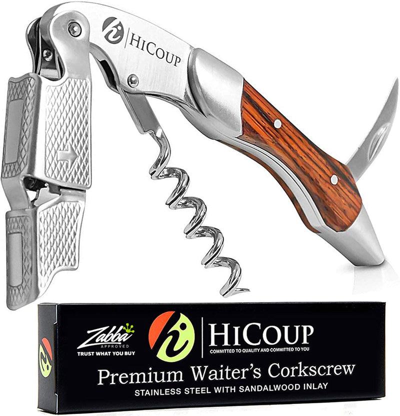 Hicoup Wine Opener - Professional Corkscrews for Wine Bottles w/Foil Cutter and Cap Remover - Manual Wine Key for Servers, Waiters, Bartenders and Home Use - Classic Rosewood