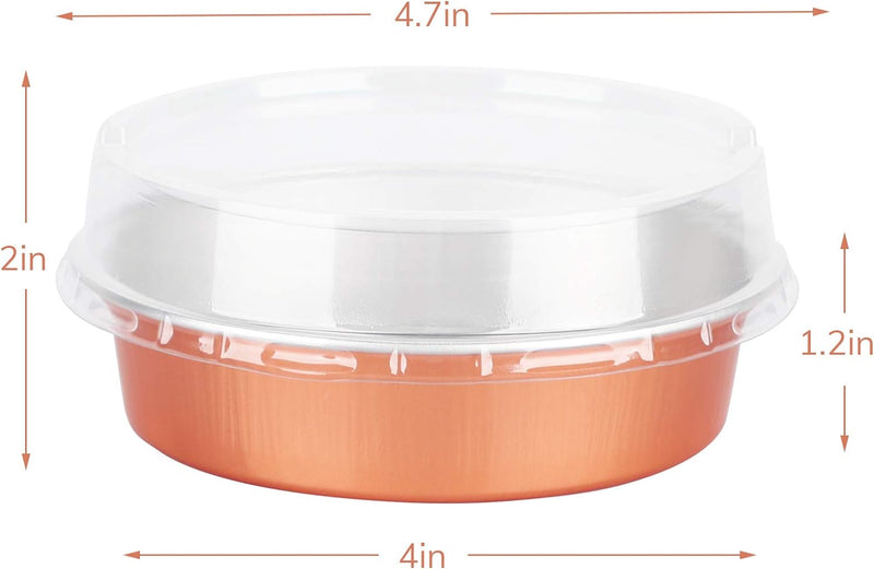 50-Pack Disposable 4 Mini Tart Pans with Lids in Golden Aluminum - Ideal for Baking Pies Tarts Quiches and Cakes