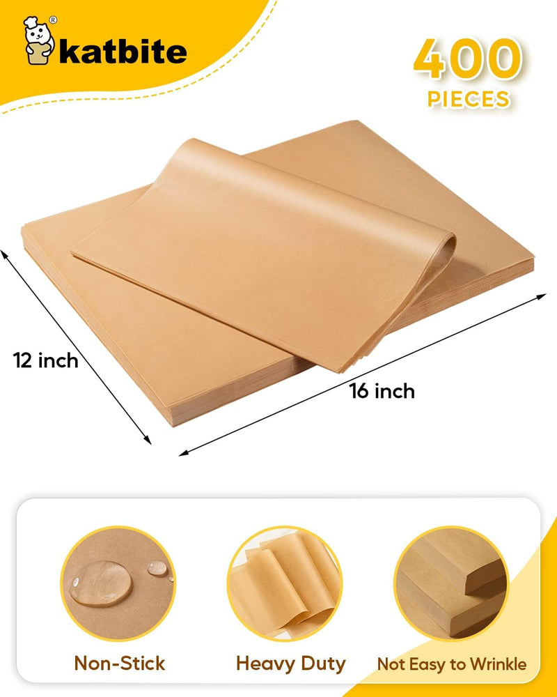 Katbite 200Pcs 12x16 In Unbleached Parchment Paper for Baking - Heavy Duty Precut Sheets for Oven Air Fryer Cookies