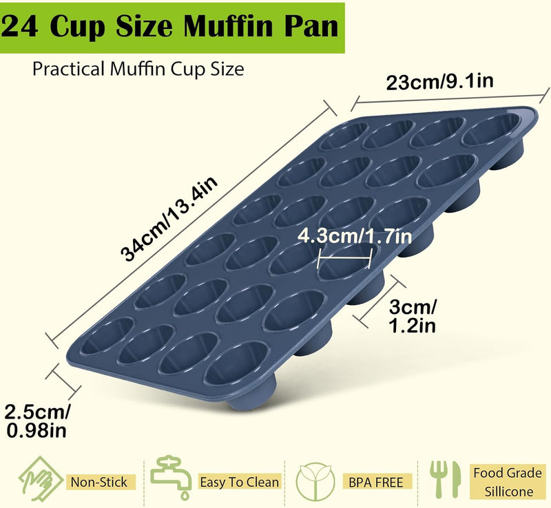 Vnray Silicone Muffin Baking Pan 2-Pack - Nonstick 12 Cup Cake Molds Grey BPA Free