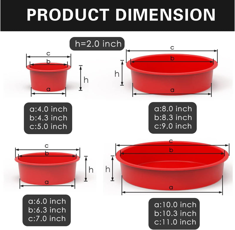 4-Piece Silicone Cake Pans Set - Nonstick Round Molds for Layer Cakes - 9 Inch