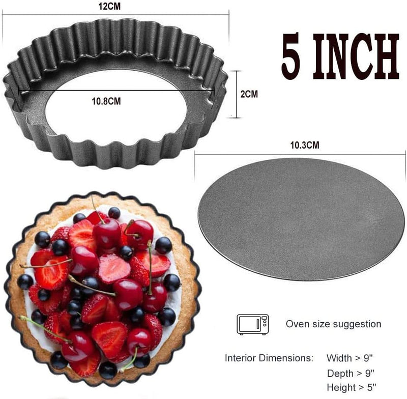 The product title is 8 Pack DATANYA 4 Inch Mini Tart Pans with Removable Bottom - Nonstick Quiche Pan for Dessert Baking