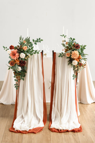 Aisle & Chair Floral Decor with Draping in Sunset Terracotta