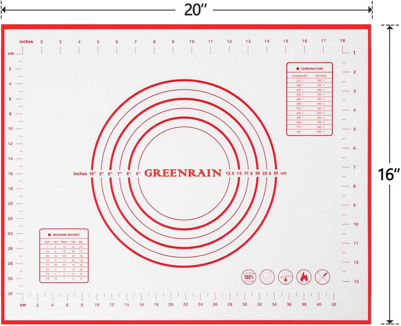 Large Non-Stick Silicone Baking Mat with Measurements - Kitchen Pastry Mat for Fondant Dough and Pie Crusts 16 x 24 Red