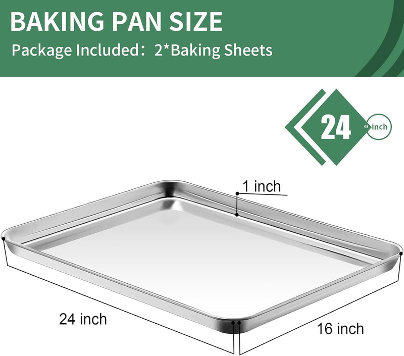 2-Piece Baking Sheet Set - Rectangle 18x13x1 Stainless Steel Non-Toxic  Easy to Clean