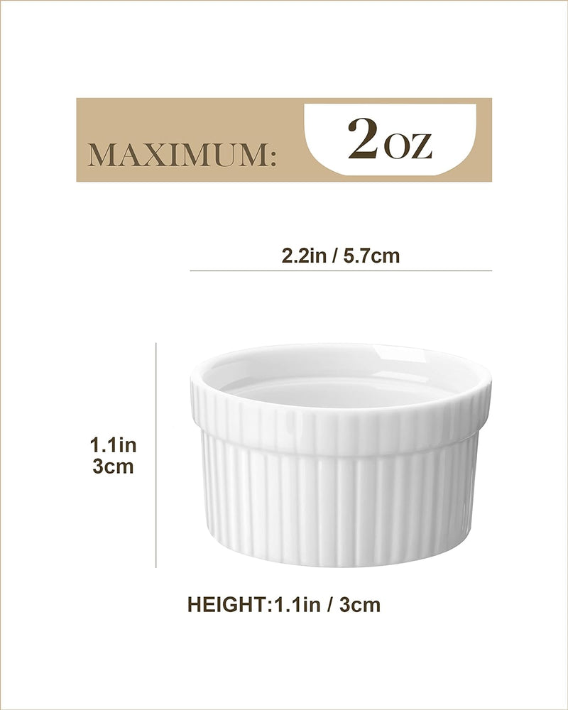 MALACASA 2 oz Creme Brulee Ramekins - Set of 12 Ceramic White Dipping Bowls Dishwasher Safe
