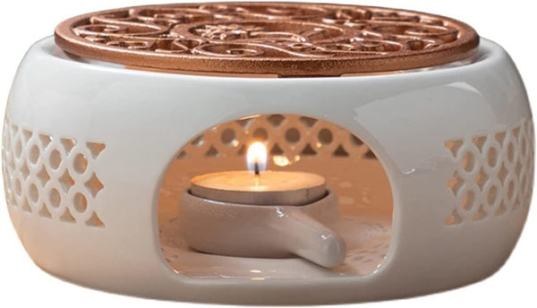 Hagsnec Ceramic Teapot Warmer Holder Base Tea Warmer Insulation Base Tea Coffee Water Warmer Candle Heating Base Holder Teaware