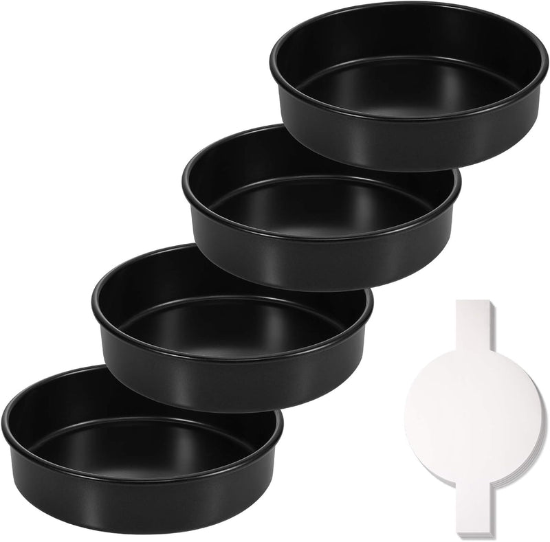 HIWARE 8-Inch Round Cake Pan Set with Nonstick Coating and 90-Piece Parchment Paper 3 Pack