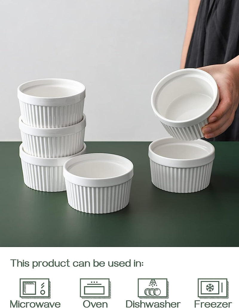 DOWAN Porcelain Ramekin Set - 4oz Baking 6 White