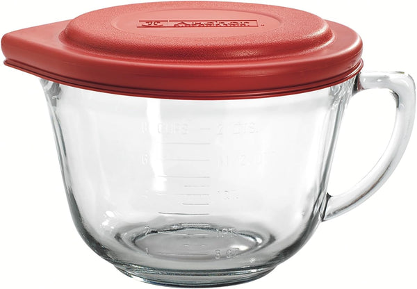 2 Quart Glass Mixing Bowl with Red Lid