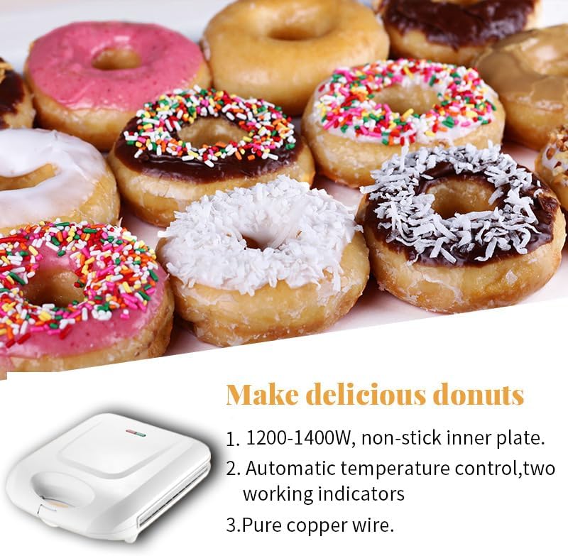 Mini Donut  Pancake Maker - Non-stick Surface Double-sided - Makes 16 Doughnuts US 110V White
