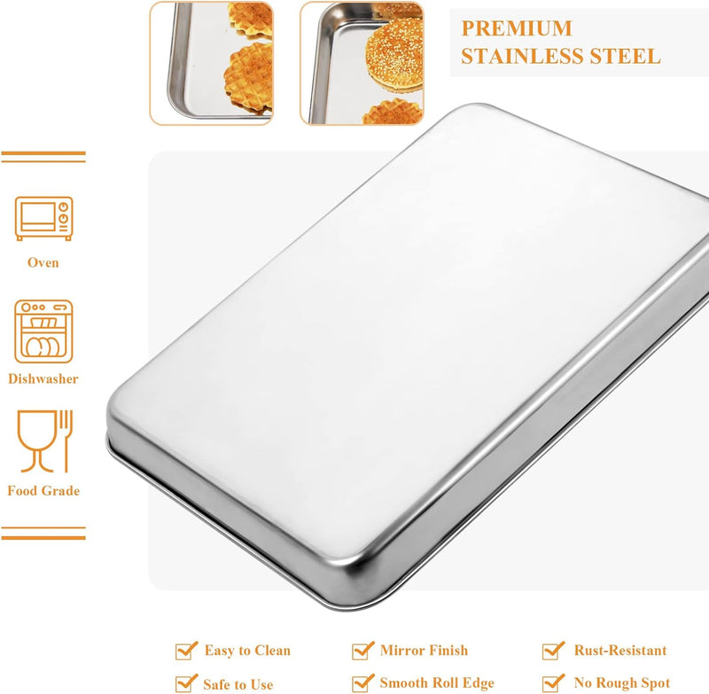 Stainless Steel Baking Sheet Set - 2 Pack Non-Toxic  Heavy Duty Mirror Finish 12x10x1 Dishwasher Safe