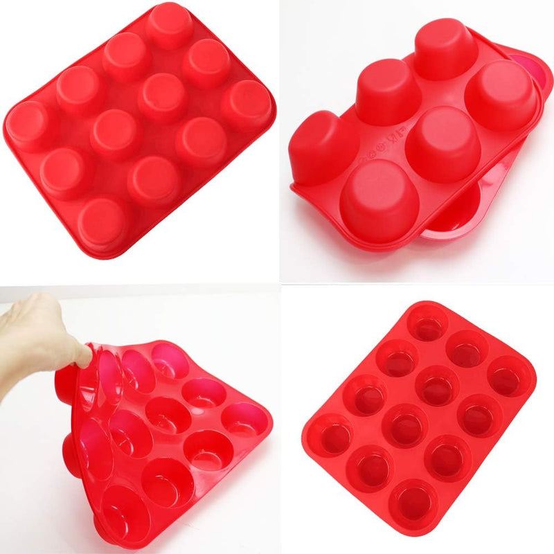 Qtopun 4 Pack Silicone Mini Muffin Pan 24 Cup Baking Mold Multi Color