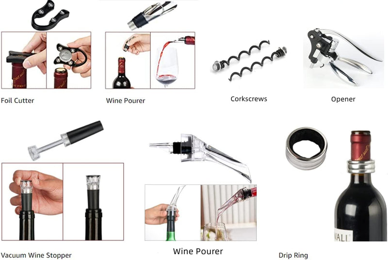 Wine Opener,Wine Bottle Opener, Wine Accessories Areator Wine Opener Kit, Red wine Corkscrew Set with Wood Case,Wine Gift with Luxury Packaging