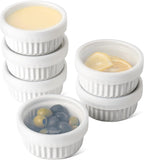 LE TAUCI Ramekins with Lids, [2nd Gen] 8 oz Oven Safe Creme Brulee Ramekin Souffle Dishes with Covers, Stackable Ceramic Bowls for Baking, Pudding, Serving Dip, Custard, Ice Cream, Set of 4, White