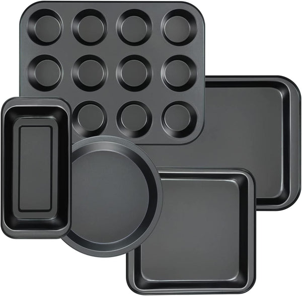 5-Piece Nonstick Bakeware Set - Cake Muffin Cupcake Roast Pans for Toaster Oven and Kitchen Cooking