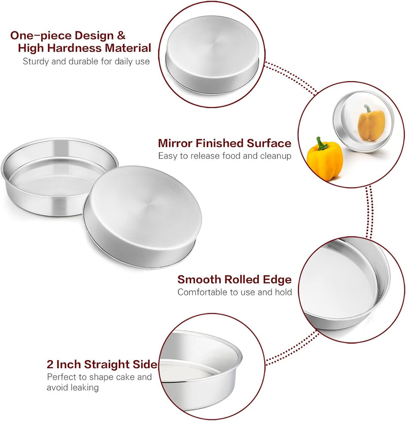 TeamFar 4 Inch Mini Cake Pans - Set of 3 Stainless Steel Round Baking Pans