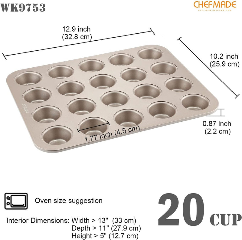 CHEFMADE 6-Cavity Popover and Muffin Pan - Non-Stick Bakeware for Oven Baking Champagne Gold