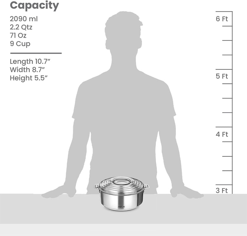 Insulated Stainless Steel Casserole - Thermal Serving Bowl for Hot and Cold Food - 2500 ml Capacity - Silver