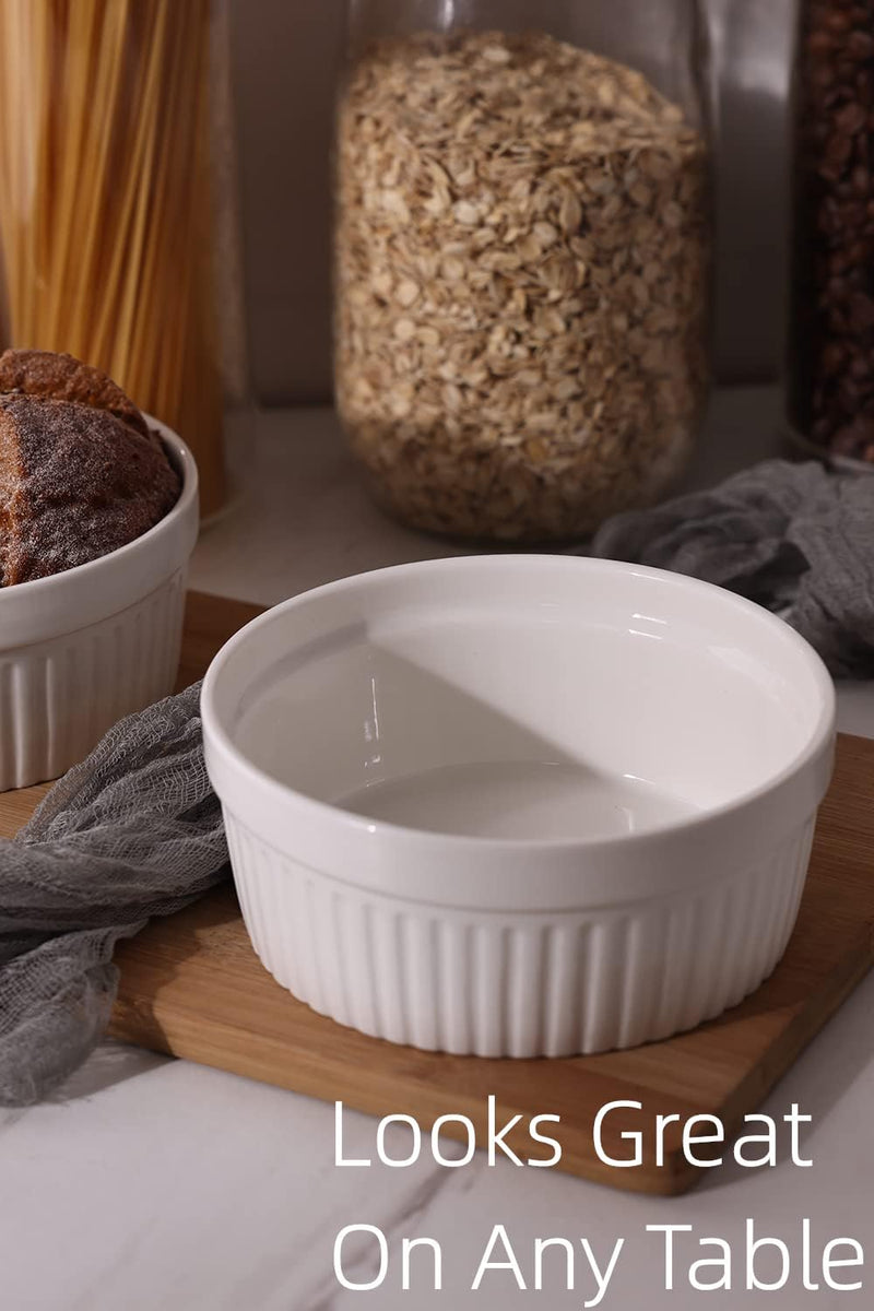 6-Piece Porcelain Ramekins Set for Baking - 3 oz White