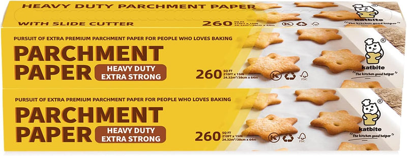 Katbite Unbleached Parchment Paper Roll - 15 x 210 - Heavy Duty Non-stick for Baking Cooking Air Fryer and Steaming