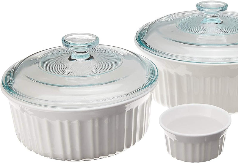 CorningWare French White 7-Pc Ceramic Bakeware Set with Lids Chip  Crack Resistant Stoneware Dish