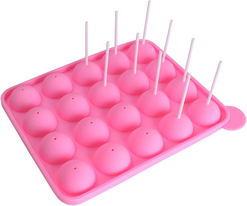 20-Cavity Silicone Cake Pop Mold with Sticks - Pink