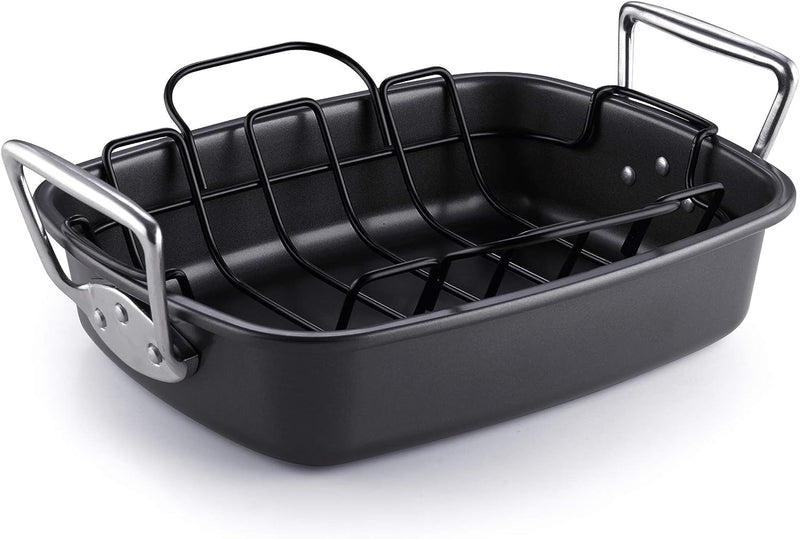 Cook N Home Nonstick Roasting Pan with Rack - Black 17x13